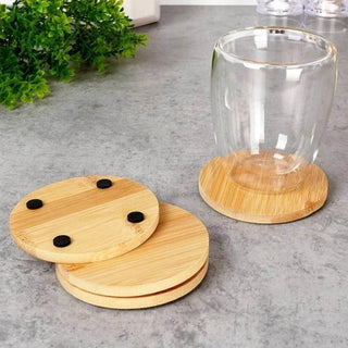 Set of 4 Bamboo Coasters | 4 - piece Wooden Drink Mats for Kitchen & Dining - 10cm