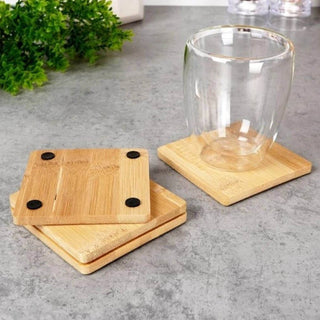 Set of 4 Bamboo Coasters | 4 - piece Wooden Drink Mats for Kitchen & Dining - 10cm
