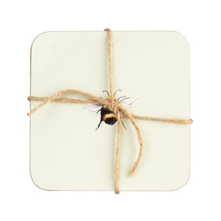Set of 4 Bee Coasters, 10.5cm Cork Backed Green Drinks Coaster Set