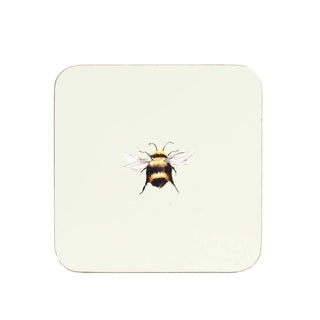 Set of 4 Bee Coasters, 10.5cm Cork Backed Green Drinks Coaster Set