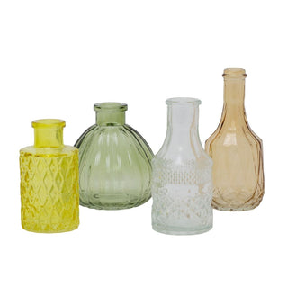 Set of 4 Coloured Glass Bud Vases | Citrus Vintage Mini Glass Flower Vases