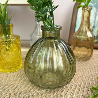 Set of 4 Coloured Glass Bud Vases | Citrus Vintage Mini Glass Flower Vases