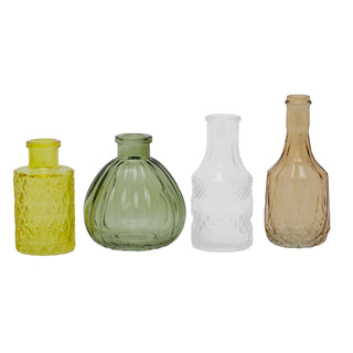 Set of 4 Coloured Glass Bud Vases | Citrus Vintage Mini Glass Flower Vases