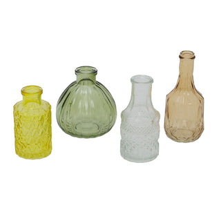 Set of 4 Coloured Glass Bud Vases | Citrus Vintage Mini Glass Flower Vases