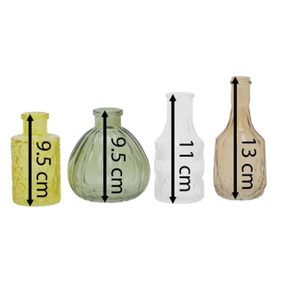 Set of 4 Coloured Glass Bud Vases | Citrus Vintage Mini Glass Flower Vases