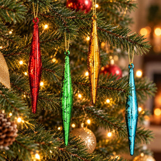Set of 4 Colourful Glass Drop Christmas Tree Decorations, Gisela Graham