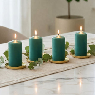 Set of 4 Dark Teal Pillar Candles, 4 Unscented Classic Wax Candles 10x5cm
