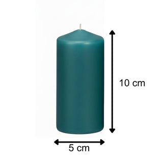 Set of 4 Dark Teal Pillar Candles, 4 Unscented Classic Wax Candles 10x5cm