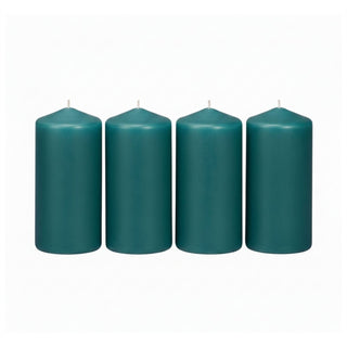 Set of 4 Dark Teal Pillar Candles, 4 Unscented Classic Wax Candles 10x5cm