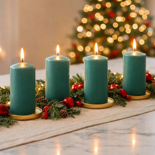 Set of 4 Dark Teal Pillar Candles, 4 Unscented Classic Wax Candles 10x5cm
