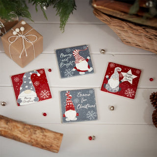 Set of 4 Fun Christmas Gonk Coasters | Square Ceramic Drinks Coasters - 10cm