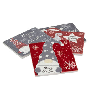 Set of 4 Fun Christmas Gonk Coasters | Square Ceramic Drinks Coasters - 10cm