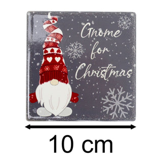 Set of 4 Fun Christmas Gonk Coasters | Square Ceramic Drinks Coasters - 10cm