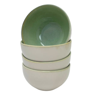 Set of 4 Green Stoneware Bowls, 580ml Reactive Glaze Cereal Soup Bowls