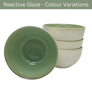 Set of 4 Green Stoneware Bowls, 580ml Reactive Glaze Cereal Soup Bowls