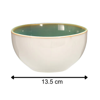 Set of 4 Green Stoneware Bowls, 580ml Reactive Glaze Cereal Soup Bowls