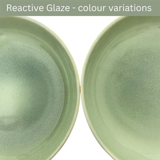 Set of 4 Green Stoneware Deep Plates, 22cm Reactive Glaze Pasta Bowl Dishes