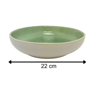 Set of 4 Green Stoneware Deep Plates, 22cm Reactive Glaze Pasta Bowl Dishes