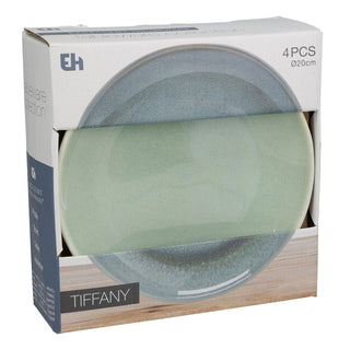 Set of 4 Green Stoneware Side Plates, 19cm Reactive Glaze Round Plates