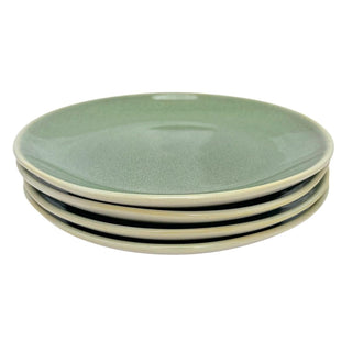 Set of 4 Green Stoneware Side Plates, 19cm Reactive Glaze Round Plates