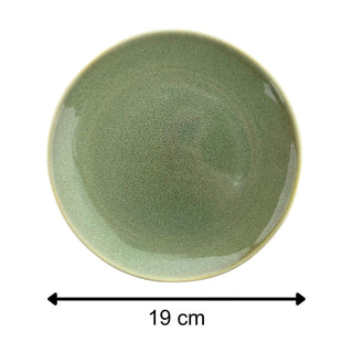 Set of 4 Green Stoneware Side Plates, 19cm Reactive Glaze Round Plates