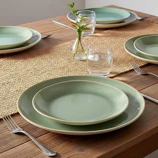 Set of 4 Green Stoneware Side Plates, 19cm Reactive Glaze Round Plates
