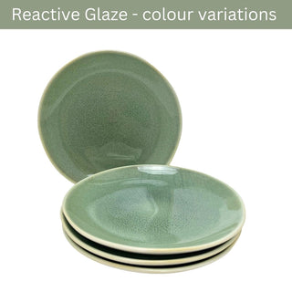 Set of 4 Green Stoneware Side Plates, 19cm Reactive Glaze Round Plates