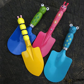 Set of 4 Kids Garden Hand Trowels Colourful Insect Wooden Handles, Garden Tools