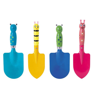 Set of 4 Kids Garden Hand Trowels Colourful Insect Wooden Handles, Garden Tools