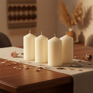 Set of 4 Large Ivory Pillar Candles, 7x15cm Unscented White Decorative Candles