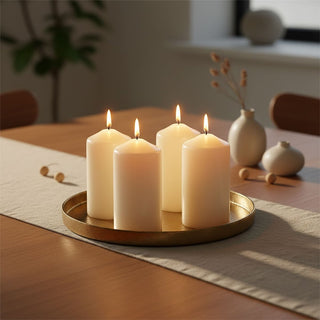 Set of 4 Large Ivory Pillar Candles, 7x15cm Unscented White Decorative Candles