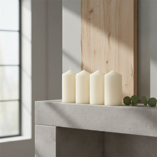 Set of 4 Large Ivory Pillar Candles, 7x15cm Unscented White Decorative Candles
