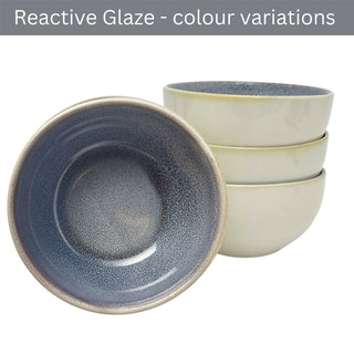 Set of 4 Light Blue Stoneware Bowls, 580ml Reactive Glaze Cereal Soup Bowls
