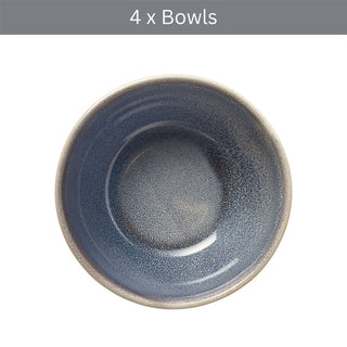 Set of 4 Light Blue Stoneware Bowls, 580ml Reactive Glaze Cereal Soup Bowls