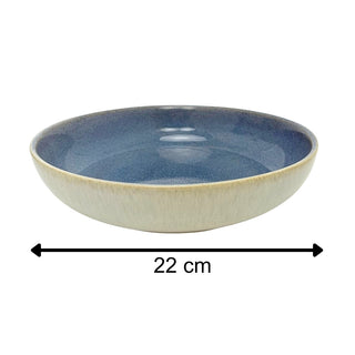 Set of 4 Light Blue Stoneware Deep Plates, 22cm Reactive Glaze Pasta Bowl Dishes