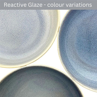 Set of 4 Light Blue Stoneware Deep Plates, 22cm Reactive Glaze Pasta Bowl Dishes