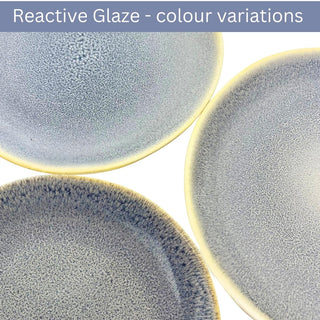 Set of 4 Light Blue Stoneware Side Plates, 19cm Reactive Glaze Round Plates