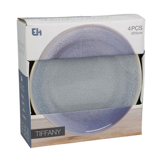 Set of 4 Light Blue Stoneware Side Plates, 19cm Reactive Glaze Round Plates