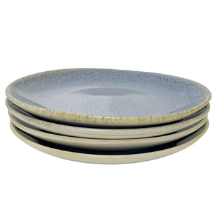 Set of 4 Light Blue Stoneware Side Plates, 19cm Reactive Glaze Round Plates