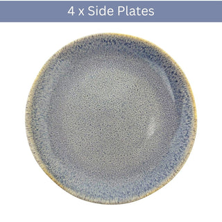 Set of 4 Light Blue Stoneware Side Plates, 19cm Reactive Glaze Round Plates