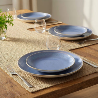 Set of 4 Light Blue Stoneware Side Plates, 19cm Reactive Glaze Round Plates