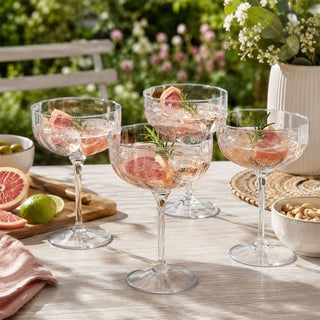 Set of 4 Plastic cocktail Glasses, Clear Scalloped Retro Coupe Stemware 240 ml