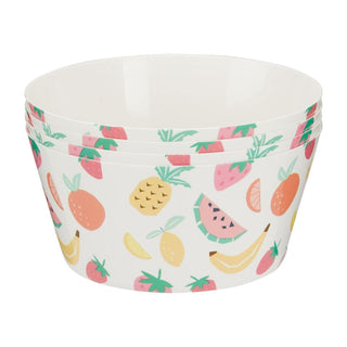 Set of 4 Plastic Picnic Bowls, 860ml Fruit Design Outdoor Camping Bowls