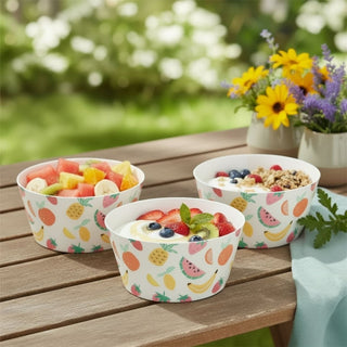 Set of 4 Plastic Picnic Bowls, 860ml Fruit Design Outdoor Camping Bowls