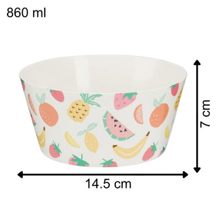 Set of 4 Plastic Picnic Bowls, 860ml Fruit Design Outdoor Camping Bowls