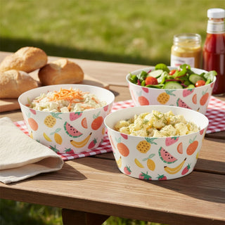Set of 4 Plastic Picnic Bowls, 860ml Fruit Design Outdoor Camping Bowls