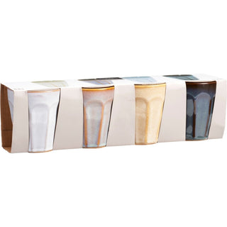 Set of 4 Reactive Glaze Tumbler Mugs, 250ml Multi Colour Stoneware Coffee Cups