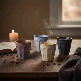 Set of 4 Reactive Glaze Tumbler Mugs, 250ml Multi Colour Stoneware Coffee Cups
