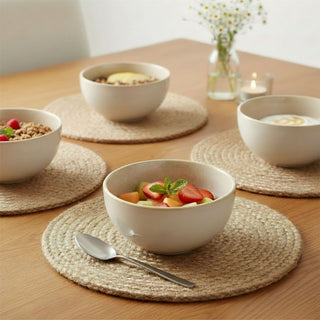 Set of 4 Sandstone Stoneware Bowls, 580ml Reactive Glaze Cereal Soup Bowls