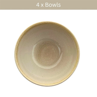 Set of 4 Sandstone Stoneware Bowls, 580ml Reactive Glaze Cereal Soup Bowls